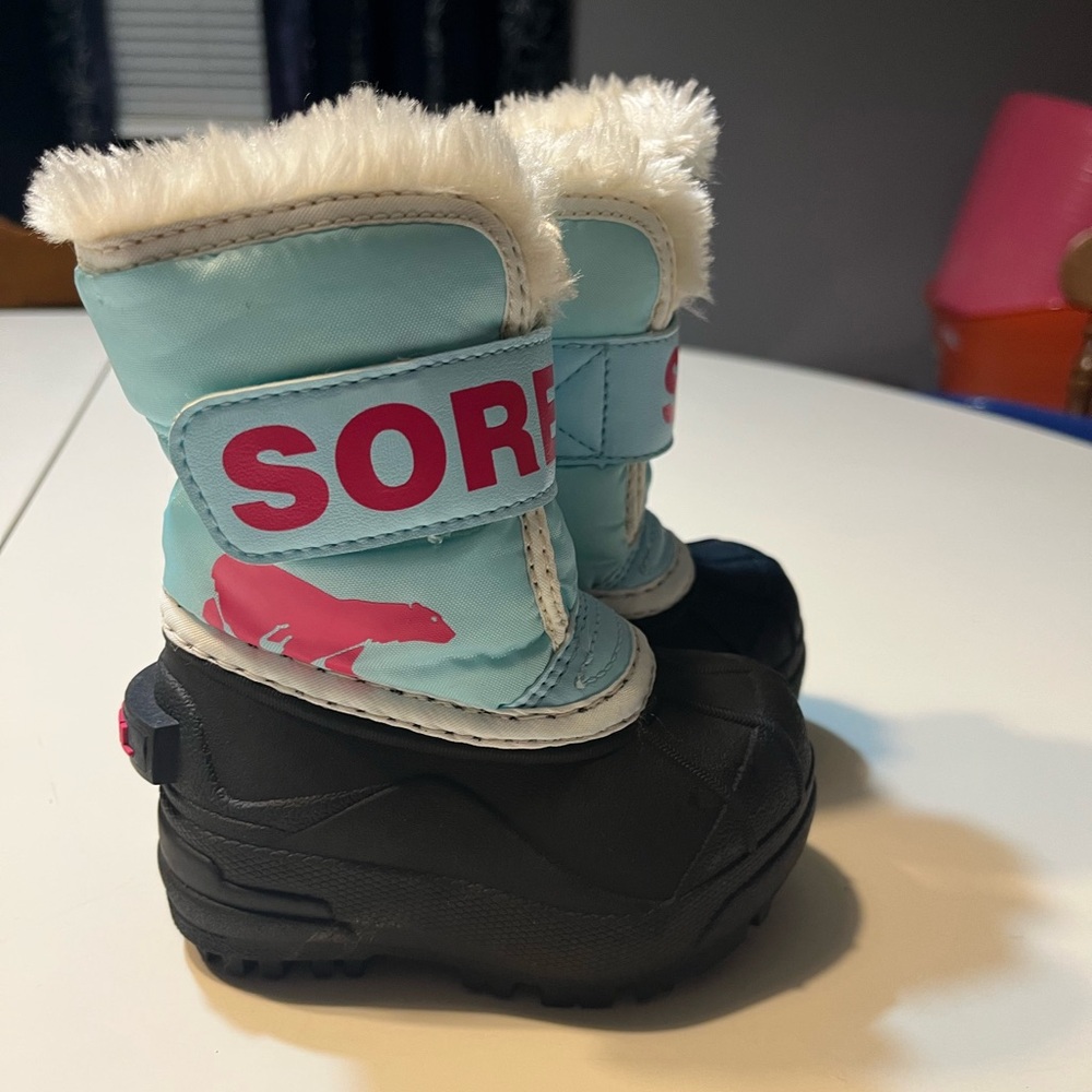 Sorel Kids' Snow Commander waterproof winter boot Ocean Surf/Cactus Pink size 4
